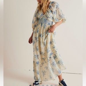 Free people maxi dress. size small in light cream & medium blue. Beautiful!